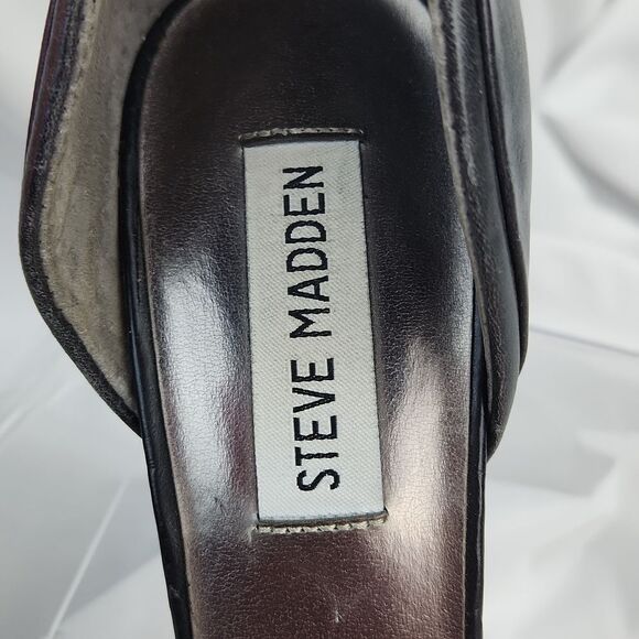 🐞Steve Madden Black "Escape" Open Toe Leather Heels Size 8 - Picture 10 of 11